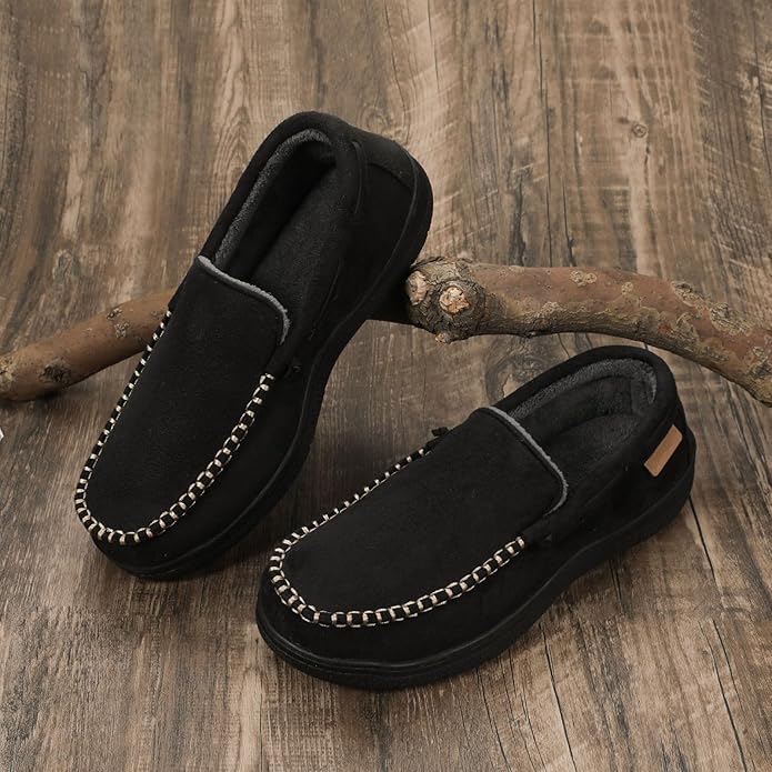 Zigzagger Men's Moccasin Slippers Memory Foam House Shoes, Indoor and Outdoor Warm Loafer Slippers