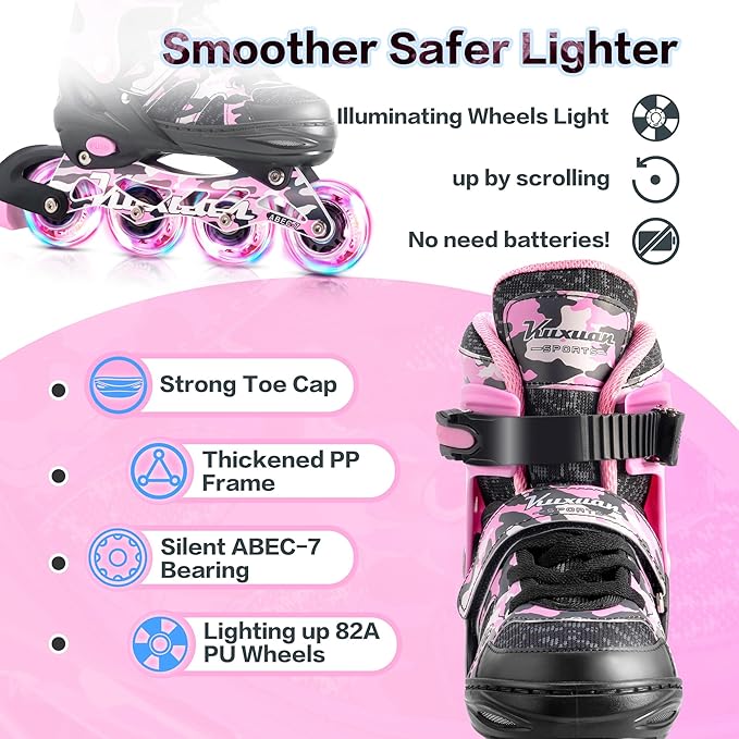 Kuxuan Boys Adjustable Inline Skates with Light up Wheels, Fun Illuminating Skates for Kids Girls Youth