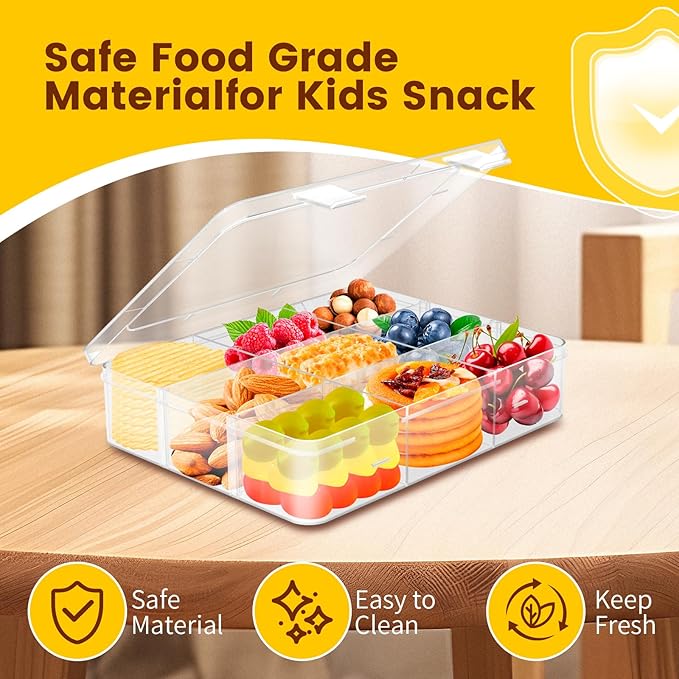 AQSXO 3 Pcs Snack Box Container, 9 Compartments Snack Containers Reusable Meal Prep Lunch Containers.