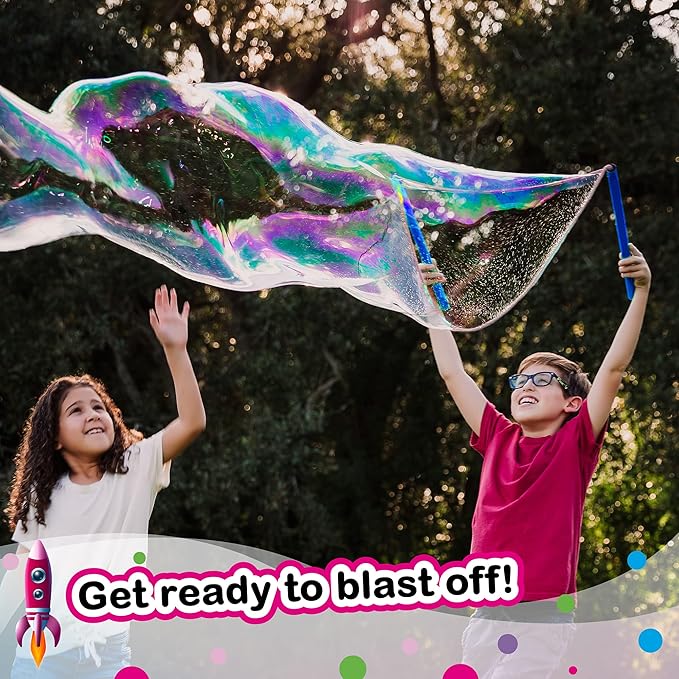 WOWMAZING Giant Bubble Kit: Space - Incl. Wand, 2 Big Bubble Concentrate Pouches and 8 Glow-in-The-Dark Stickers | Outdoor Toy for Kids, Girls | Bubbles Made in The USA - Space Kit