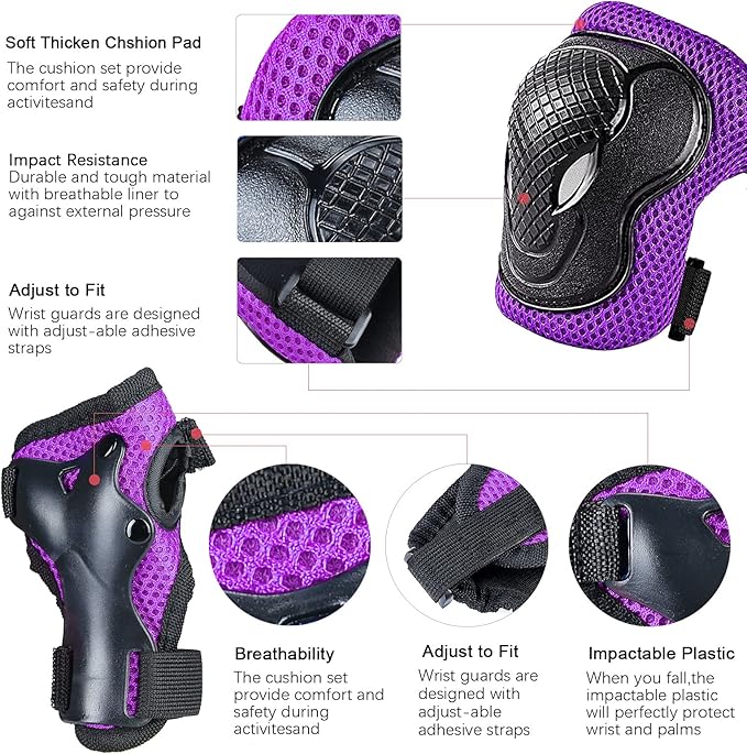 Kids Bike Helmet for 3-5-8-14+ Age Girls and Boys, Kids Helmet with Knee Pads Elbow Pads Wrist Guards,Ventilation Multi-Sport Scooter Roller Skate Rollerblading Skateboarding Climbing Cycling