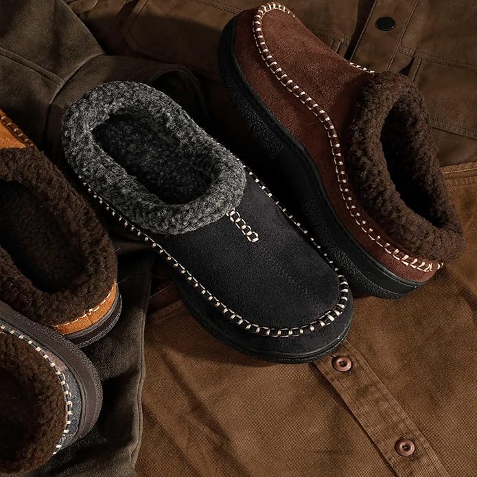 Zigzagger Men's Slip On Moccasin Slippers, Indoor/Outdoor Warm Fuzzy Comfy House Shoes, Fluffy Wide Loafer Slippers