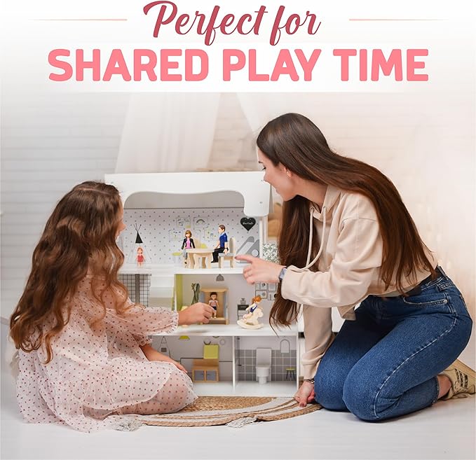 TOMLEON Family Dollhouse People - Doll House People Figures - 5 Poseable Action Figures Incl. Mom, Dad, Sister, Brother, Toddler - Small Dolls for Dollhouse - Dollhouse Dolls (Family)