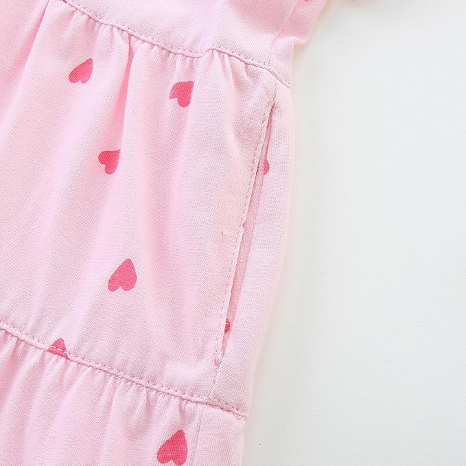 Bumeex Girl's Dresses Cotton Ruffle Sleeve Tiered Swing A-Line Cute Midi Casual Sundress