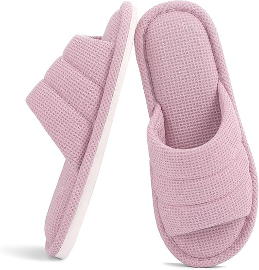 shevalues Summer House Slippers for Women Men Breathable Waffle Indoor Slippers Slip-on Open Toe Home Shoes