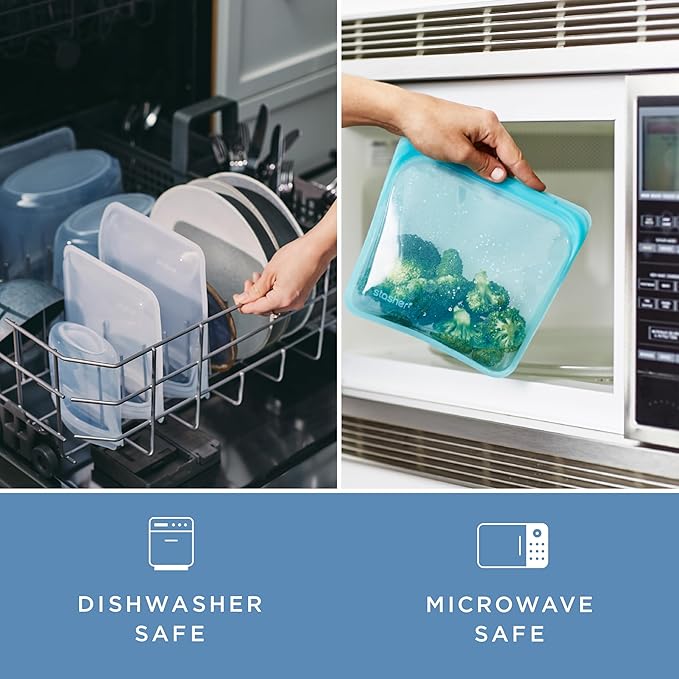 Stasher Premium Silicone Reusable Food Storage Bags, 6-Pack, Starter Kit, Sea Spray, Multi-Use Food Storage Bags, Lunch Bag, Travel Containers, BPA Free, Leak-free, Dishwasher-Safe, Eco-friendly