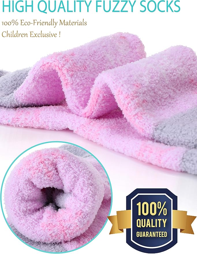 EBMORE Girls Kids Toddler Fuzzy Socks with Grips Non Slip Slipper Socks Crew Cabin Cozy Fluffy Warm Winter Socks 6 Pairs