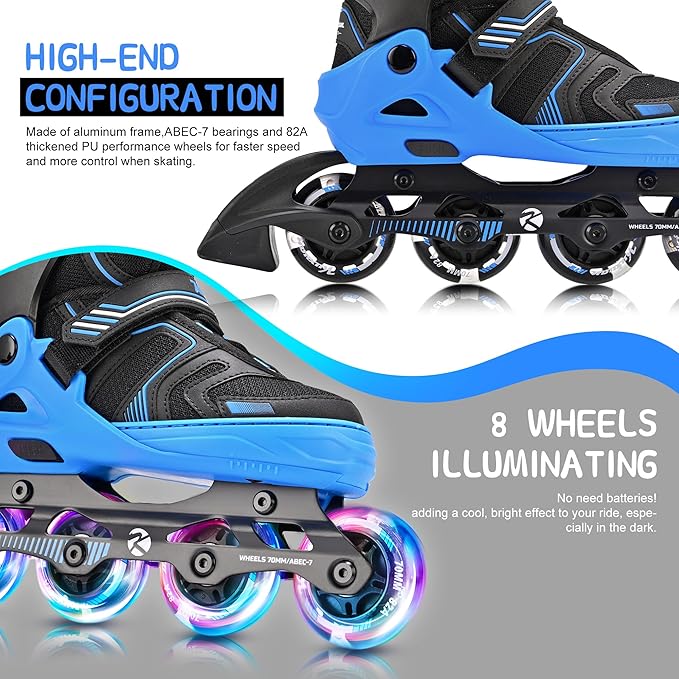 Kuxuan Skates Adjustable Inline Skates for Boys Girls, Kids Roller Skates Ages 4-12 with Light Up Wheels, Teen Skates for Beginner Women