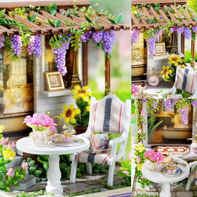 TuKIIE DIY Miniature Dollhouse Kit with Furniture, 1:24 Scale Creative Room Mini Wooden Doll House Plus Dust Proof for Kids Teens Adults(Leisure Time)