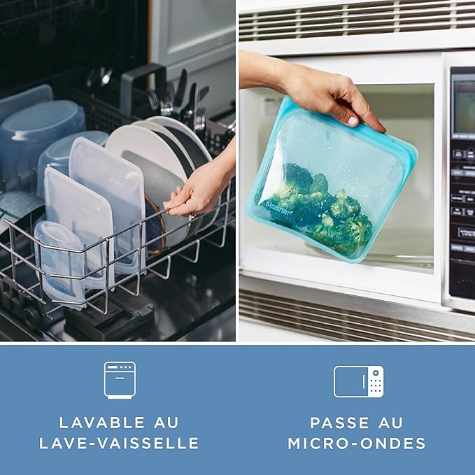 Stasher Premium Silicone Reusable Food Storage Stand-Up Mid Bag, Blue, Microwave, Sous Vide, Dishwasher, Oven and Freezer Safe, BPA Free, Leak-free, Eco-friendly, 56 Oz