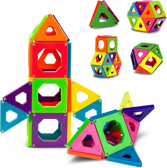 Discovery Kids 24 pcs 3D Magnetic Tile Building Blocks Construction Set in 6 Colors for Ages 4+