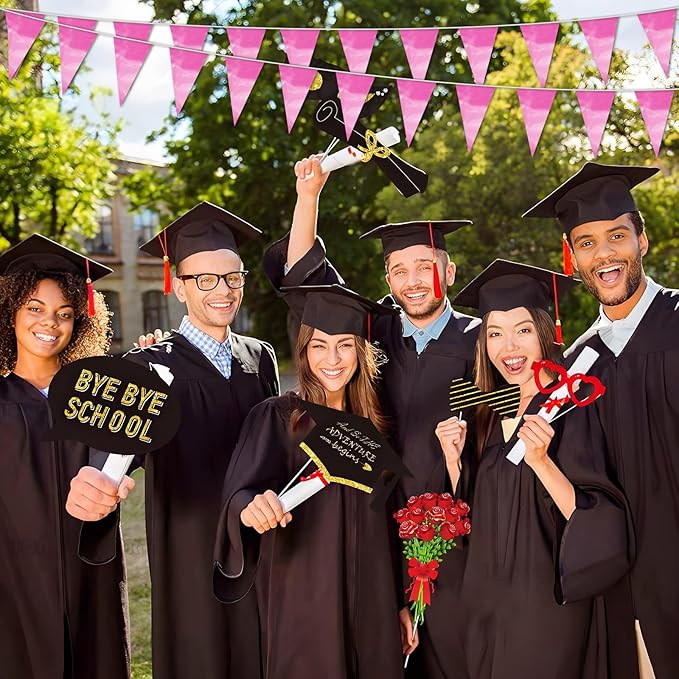 65FT Pink Glitter Triangle Pennant Banner Flag Metallic Bunting Fabric Garland for Christmas Graduation Wedding Engagement Anniversary Bachelorette Birthday Bridal Shower Valentine's Party Supplies