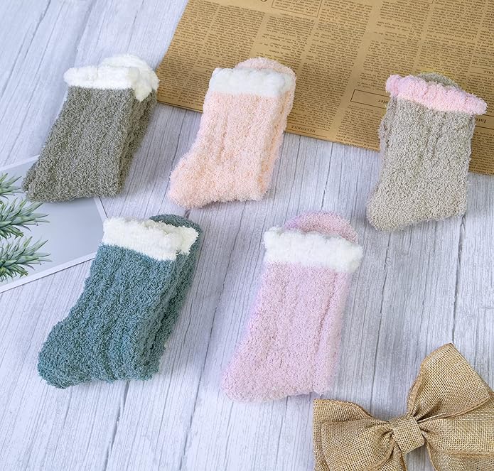 Loritta 5 Pairs Womens Fuzzy Socks Winter Warm Cozy Fluffy Super Soft Slipper Socks