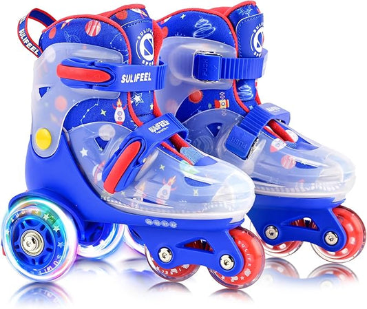 SULIFEEL Adjustable Roller Skates for Girls Boys Kids,Fun Illuminating Light Up Flash Wheels Three-Point Type Balance Suitable for Beginners Indoor Roller Skating