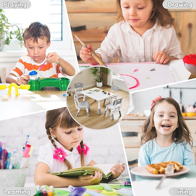 Toddler Table and Chair Set for Ages 3-8, Adjustable Kids Table and Chairs for Reading,Drawing, Eating, Children Activity Table with Graffiti Tabletop for Daycare/Classroom/Home/Preschool