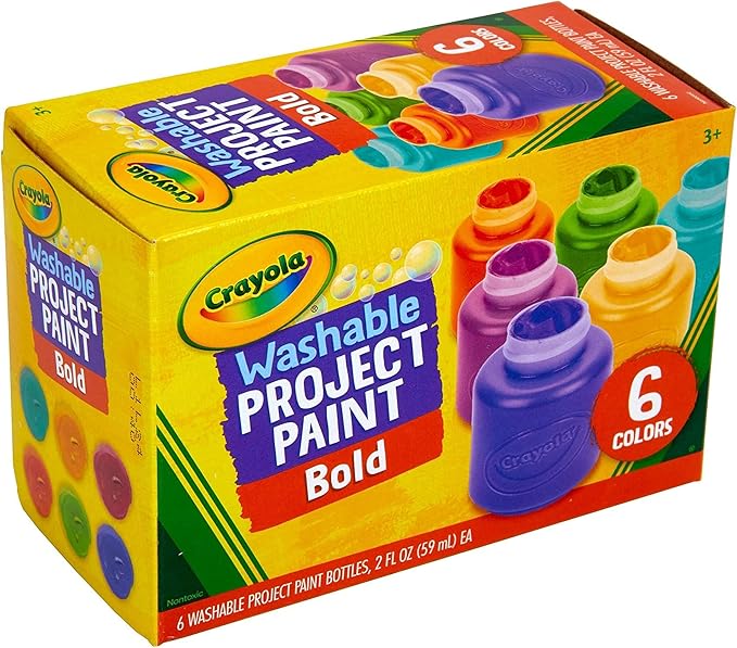 Crayola Washable Kids Paint (6ct), Essential Preschool Supplies, Paint Set for Kids, Must Have Arts & Crafts Supplies, Nontoxic, Preschool Learning Activities for Toddlers