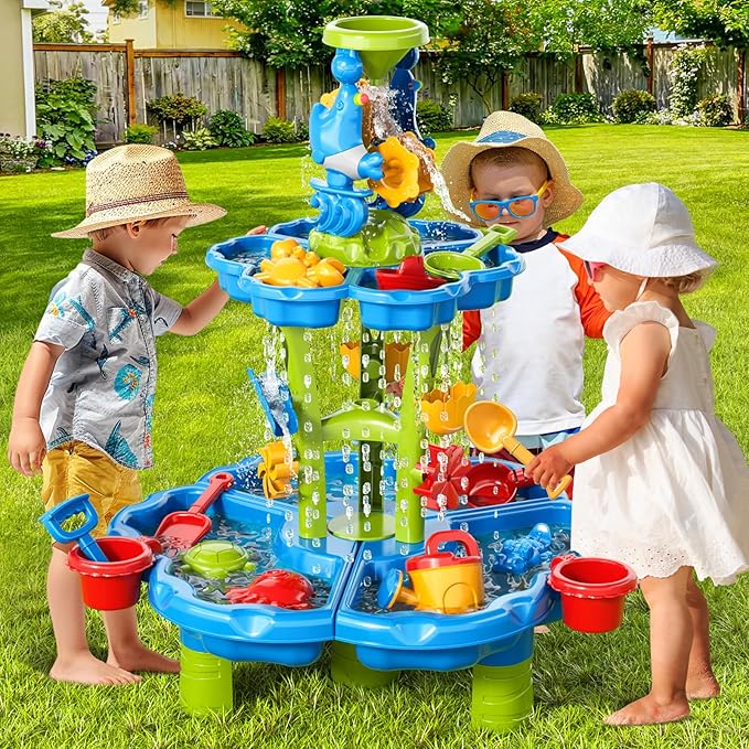 3 in 1 Water Table for Toddlers 3-5 4-8, Summer Outdoor Beach Outside Backyard Activity Sensory Kids Sand and Water Table, Birthday Party Gifts for Kids Boys and Girls Ages 3 4 5 6 7 8