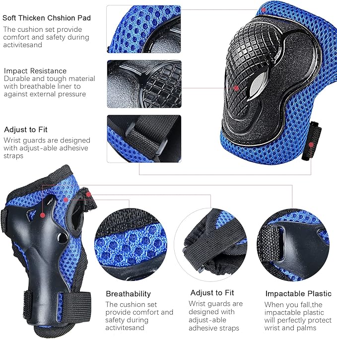 Kids Bike Helmet for 3-5-8-14+ Age Girls and Boys, Kids Helmet with Knee Pads Elbow Pads Wrist Guards,Ventilation Multi-Sport Scooter Roller Skate Rollerblading Skateboarding Climbing Cycling