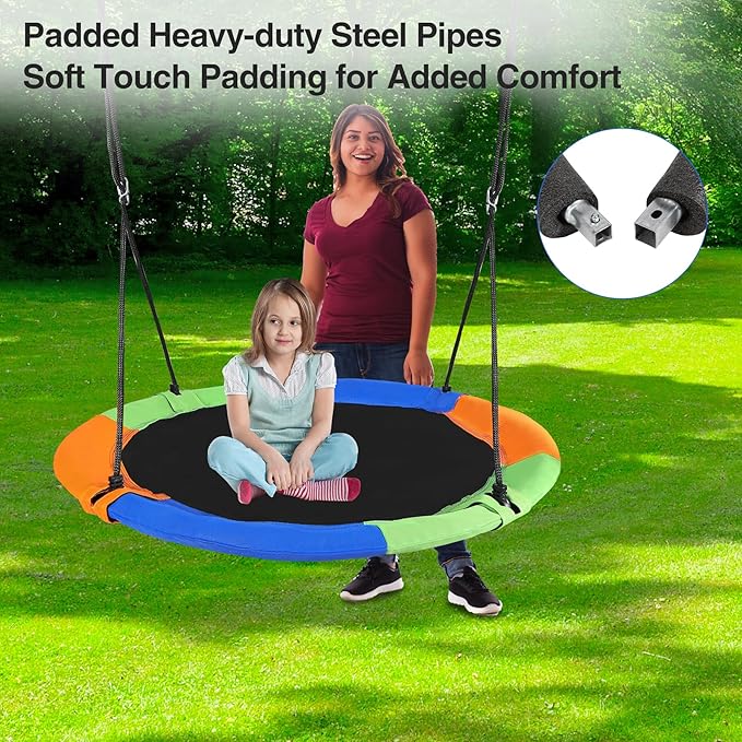 RedSwing 43" Flying Saucer Tree Swing for Kids Outdoor, Waterproof Large Round Swings Seat with Adjustable Hanging Straps for Backyard Outdoor Indoor Playground, Green Orange Blue