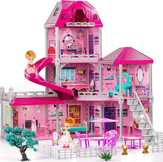 Girl House Toys for Girls 4-8, 3 Storey 6 Rooms Indoor Playset with Doll, Furniture and Accessories, Pretend Toddler Toy, Birthday Gifts for Girl Age 3-5 4-6 6-12