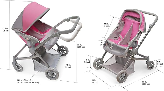 Badger Basket Voyage Twin Carriage Doll Stroller for 18 to 20-Inch Dolls with Rotating Pram Handle and Storage Features – Perfect for Little Mommies on The Go!