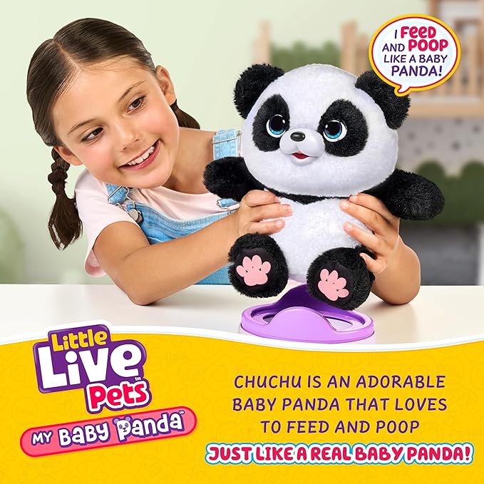Little Live Pets My Baby Talking Panda ChuChu, Cuddly Panda Toy Plush with 50+ Sounds, Potty Dance, Kick, Feed, Kids Interactive Animal Toys Ages 4+