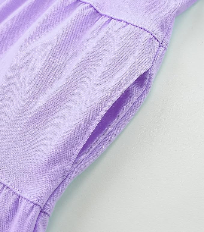 Bumeex Girl's Dresses Cotton Ruffle Sleeve Tiered Swing A-Line Cute Midi Casual Sundress