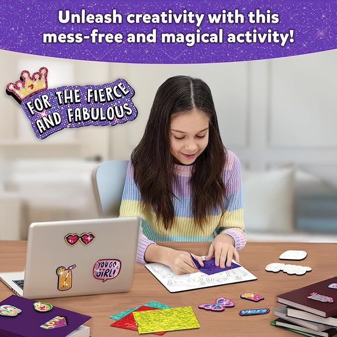 Skillmatics Foil Fun - Girl Power, 20+ DIY Foil Art Magnets, Mess-Free Craft Kit, 60+ Foam Stickers, Creative Activity for Girls, Kids, Tweens, Teens (Ages 7-13), Gifts, Travel, Party Favor