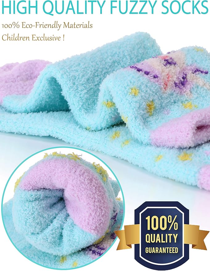 EBMORE Girls Kids Toddler Fuzzy Socks with Grips Non Slip Slipper Socks Crew Cabin Cozy Fluffy Warm Winter Socks 6 Pairs