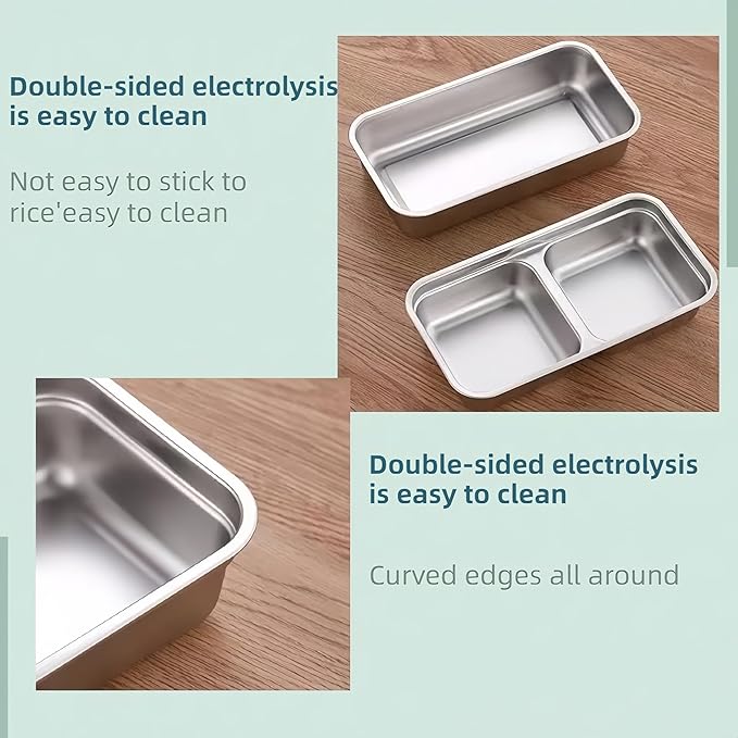 4 Pack Stainless Steel Snack Containers – 2-Compartment Reusable Bento Box, Metal Snack Box with Lids, Leakproof & Portable Food Storage for Travel, Lunch, and Outdoor Use