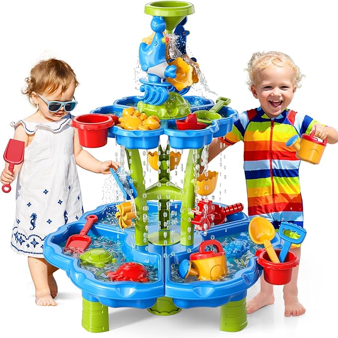 3 in 1 Water Table for Toddlers 3-5 4-8, Summer Outdoor Beach Outside Backyard Activity Sensory Kids Sand and Water Table, Birthday Party Gifts for Kids Boys and Girls Ages 3 4 5 6 7 8