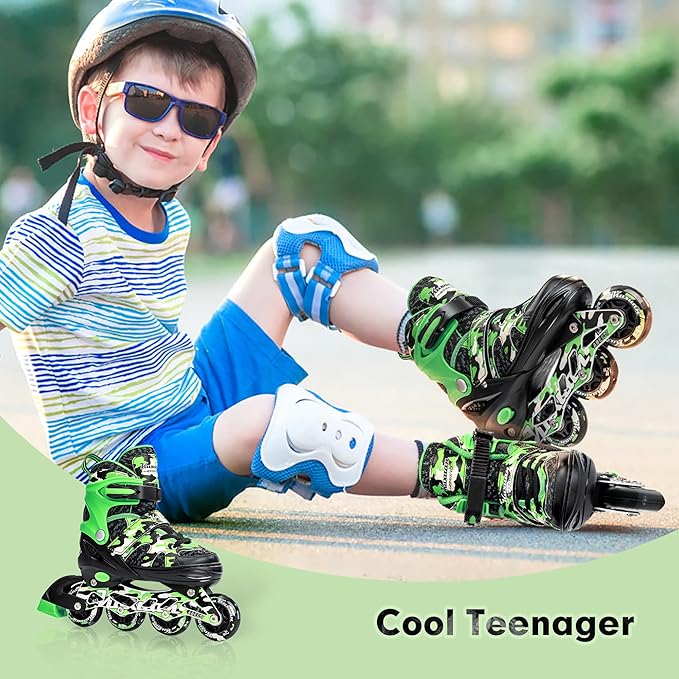 Kuxuan Boys Adjustable Inline Skates with Light up Wheels, Fun Illuminating Skates for Kids Girls Youth