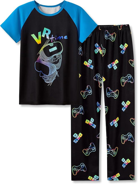 Beezizac Little Big Boys Pajamas Cozy Short Sleeves & Pants Cool 2-Piece PJ Set Kid Sleepwear Size 6-18