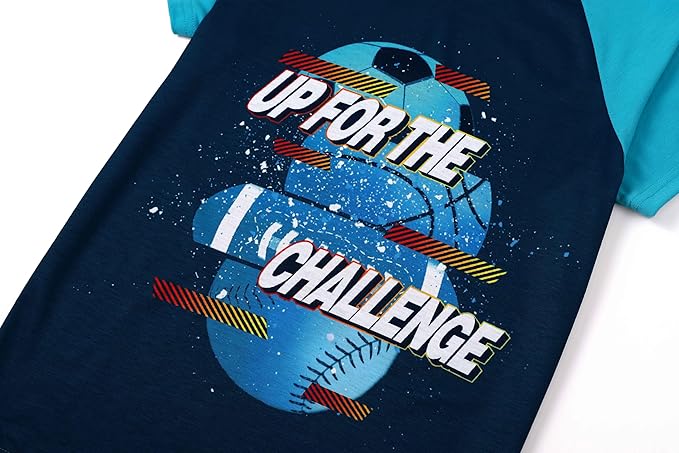 Tebbis Pajamas For Boys Fun Baseball Navy Blue Short Sleeves & Pants 2-Piece PJs Set Kid Comfy Sleepwear Size 6-18