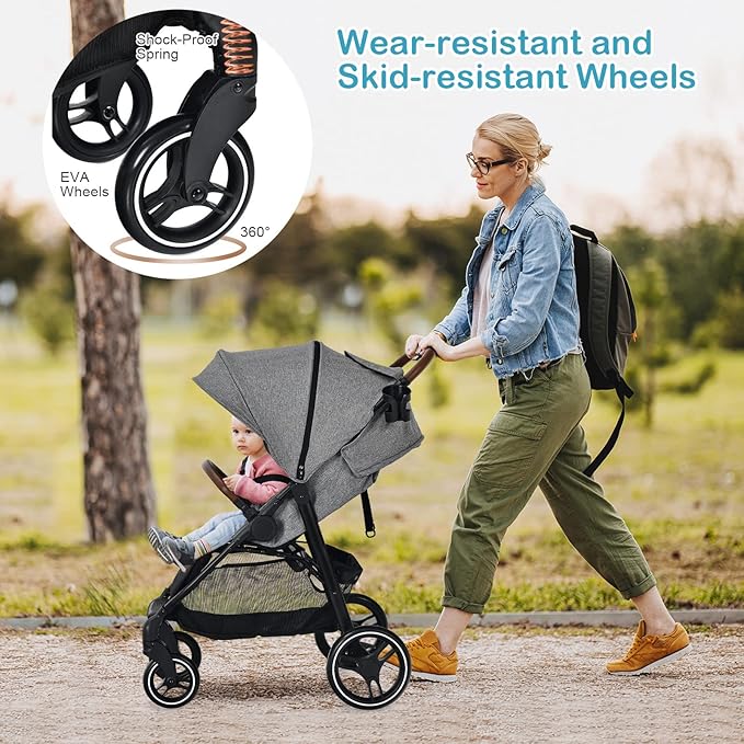 HONEY JOY Baby Stroller, Foldable High Landscape Infant Carriage with Foot Cover, Adjustable Backrest & Canopy, Suspension Wheels & Storage Basket, Newborn Pushchair Stroller for Boys Girls (Gray)