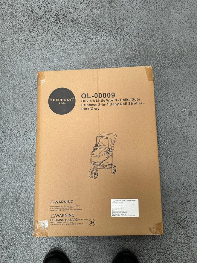 Olivia's Little World 2-in-1 Convertible Baby Doll Stroller with Retractable Canopy, All-Terrain Wheels, and Adjustable Handle, Cream and Pink with Gray Polka Dots