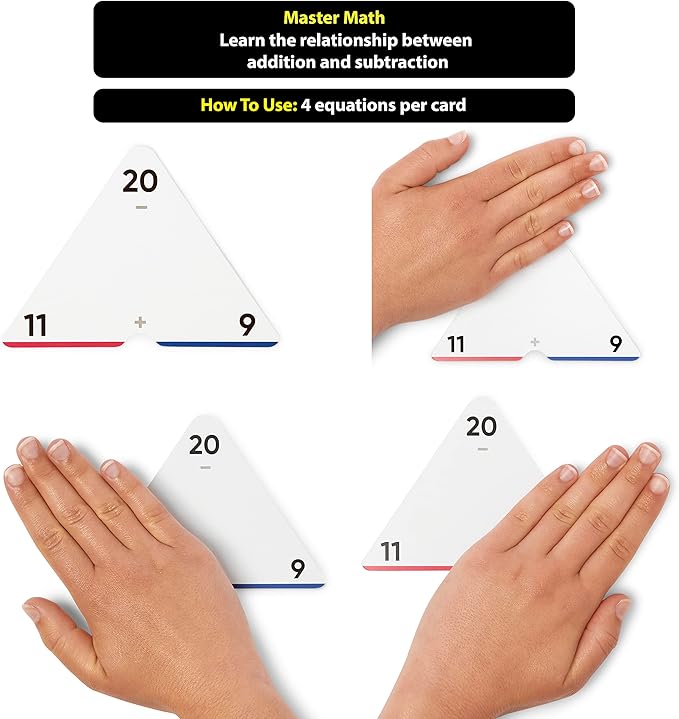 Think Tank Scholar Triangle Addition & Subtraction Flash Cards Set (376 Math Equations), All Facts 0-12 - Color Coded, for Kids in Kindergarten, 1ST, 2ND & 3RD Grade - Has Three Corners