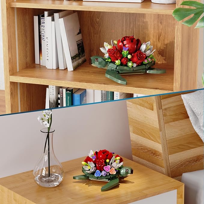 Sea Turtle Rose Bouquet Succulent Planter Building Set, Compatible with Lego Flowers Plants Pot, Creative Plants and Animals Home Decoration Blocks Toy, Gifts for 6+ Girls, Women (588PCS)