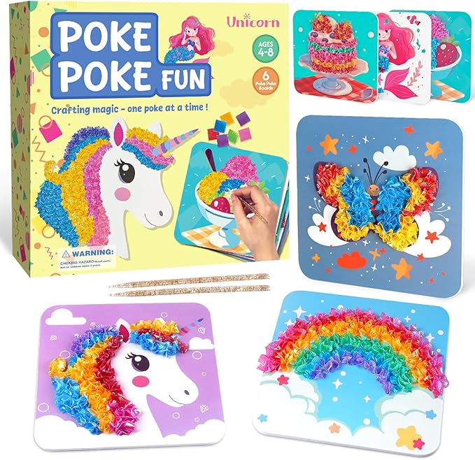 Poke in Art for Kids Unicorns Rainbow Mermaid Butterfly Cupcake Arts and Crafts for Kids Ages 4-8 9 10 11 12 Boys Girls Home Decor Birthday Christmas Gifts 6 DIY Themes Creative Activity Game