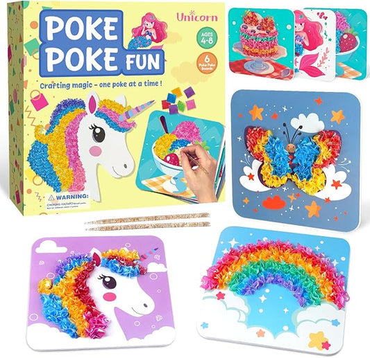 Poke in Art for Kids Unicorns Rainbow Mermaid Butterfly Cupcake Arts and Crafts for Kids Ages 4-8 9 10 11 12 Boys Girls Home Decor Birthday Christmas Gifts 6 DIY Themes Creative Activity Game