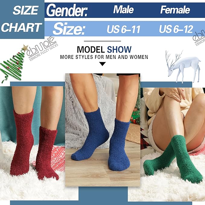 EBMORE Fuzzy Socks Warm Winter Slipper Fluffy Sleep Cozy Comfy Cabin Socks for Mens Womens