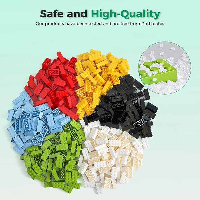 2x4 Bricks 500 Piece Classic Building Bricks and 1 Gray Baseplate, 2x4 Bricks Bulk Creative Building Toys, Blocks Bulk for Kids Ages 6+, 6 Colors