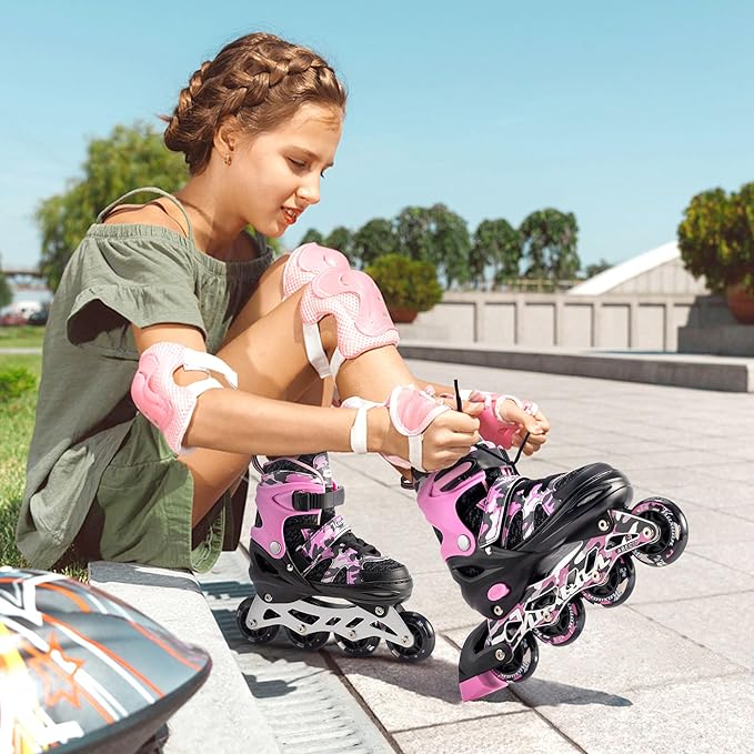 Kuxuan Boys Adjustable Inline Skates with Light up Wheels, Fun Illuminating Skates for Kids Girls Youth