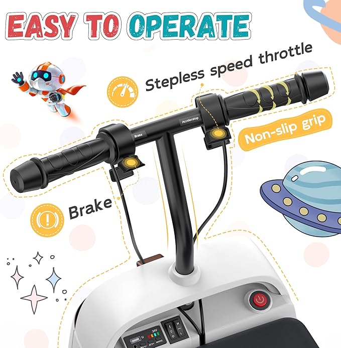 ANPABO 24V Riding Toys for Kids 3-12, Max 5MPH w/180W Brushless Motor, Kids Electric Car w/Safety Speed Limit & Anti-Tip Wheels, Ride On Toys for Quiet Indoor Play, Music, 90-150 Min Runtime, White