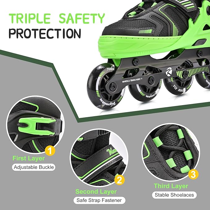 Kuxuan Skates Adjustable Inline Skates for Boys Girls, Kids Roller Skates Ages 4-12 with Light Up Wheels, Teen Skates for Beginner Women