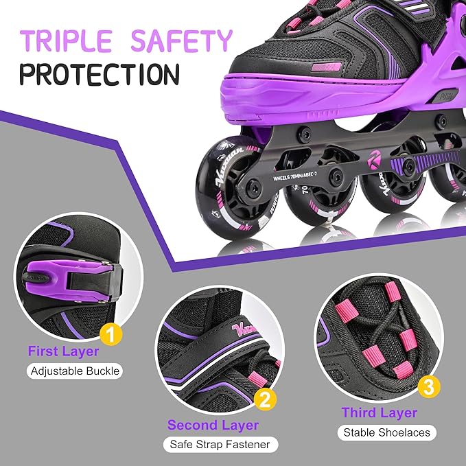 Kuxuan Skates Adjustable Inline Skates for Boys Girls, Kids Roller Skates Ages 4-12 with Light Up Wheels, Teen Skates for Beginner Women