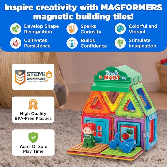 Magformers - Mart Set, Multicolor, Magnetic Building Tiles, Blocks - Educational Magnetic Building STEM Toy