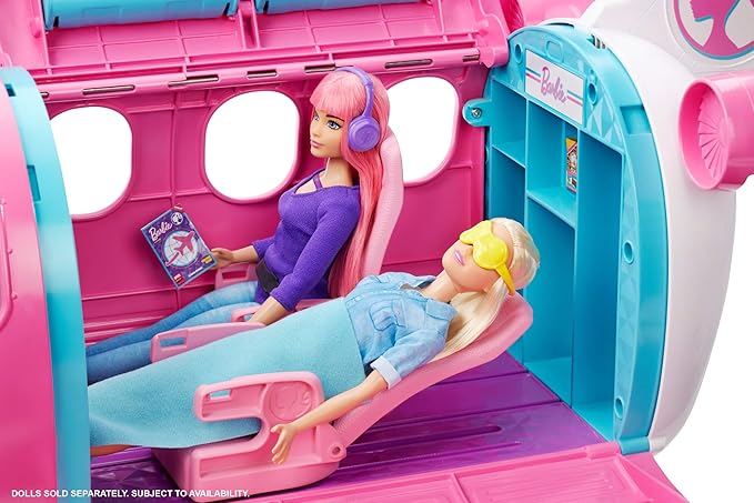 Barbie Dreamplane Transforming Playset with Reclining Seats and Working Overhead Compartments, Plus 15+ Pieces Including a Puppy and a Snack Cart, for Kids 3 Years Old and Up (Amazon Exclusive)