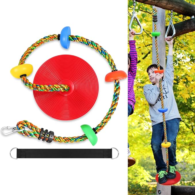 ZNCMRR Rope Swing for Tree Disc Swings Tree Swing for Kids Single Disc Seat and Climbing Rope for Kids Heavy Duty Swing Set for Backyard Playground Accessories Swingset Accessories Outdoor(Red)
