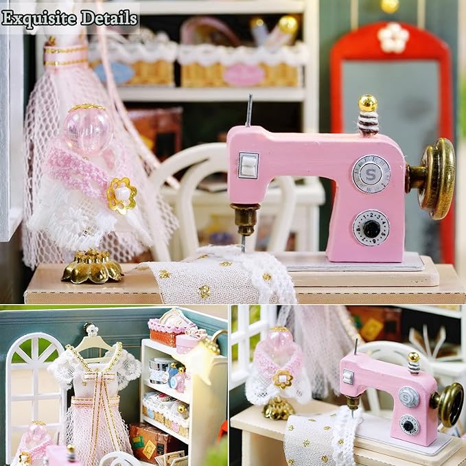 TuKIIE DIY Miniature Dollhouse Kit with Furniture, 1:24 Scale Creative Room Mini Wooden Doll House Plus Dust Proof for Kids Teens Adults(Beatific Atelier)